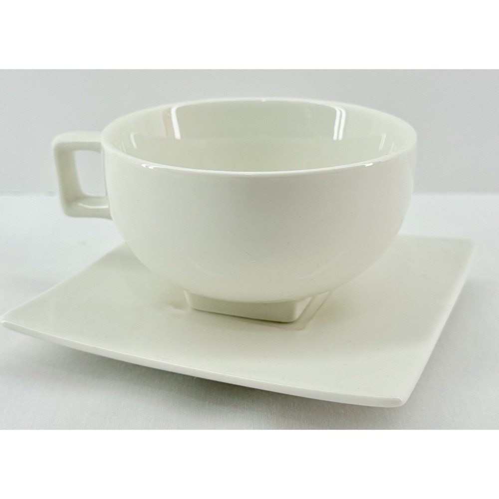 Tea Forté Cup & Saucer Set 2 – White Porcelain Contemporary Square Design‎ NWOB - Picture 3 of 7